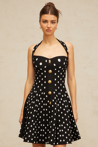 Sandrine black polka-dot knit mini dress