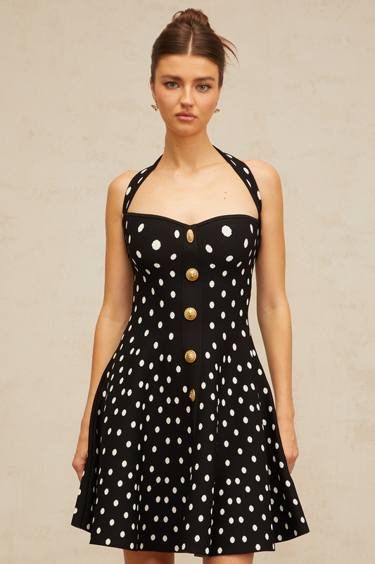 Sandrine black polka-dot knit mini dress