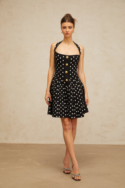 Sandrine black polka-dot knit mini dress