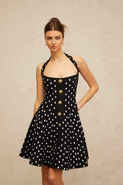 Sandrine black polka-dot knit mini dress