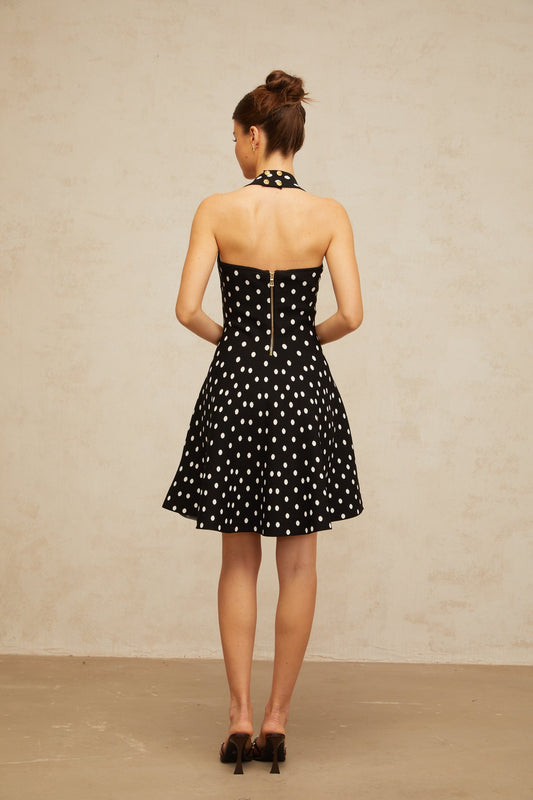 Sandrine black polka-dot knit mini dress