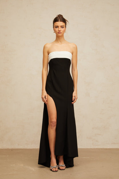 Yasmine black color-block off-shoulder maxi dress