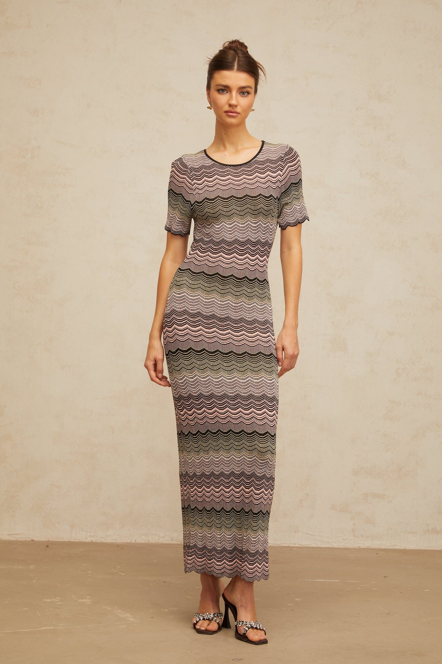 Louane pink wavy-crochet knit maxi dress