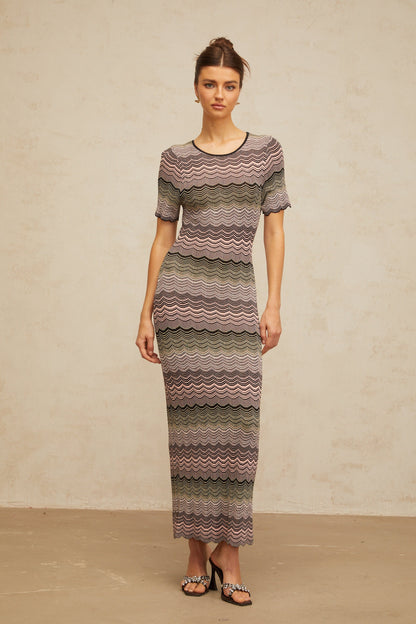 Louane pink wavy-crochet knit maxi dress