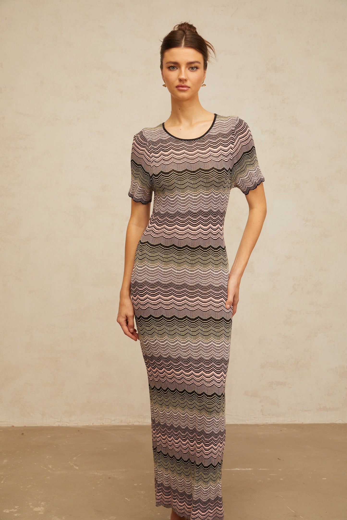 Louane pink wavy-crochet knit maxi dress