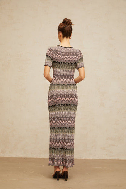 Louane pink wavy-crochet knit maxi dress