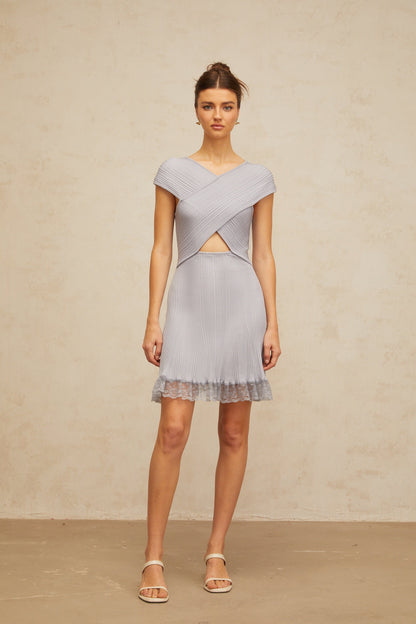 Kéa light-purple cross-over ribbed-knit mini dress