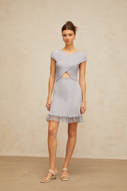 Kéa light-purple cross-over ribbed-knit mini dress
