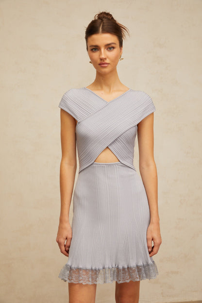 Kéa light-purple cross-over ribbed-knit mini dress