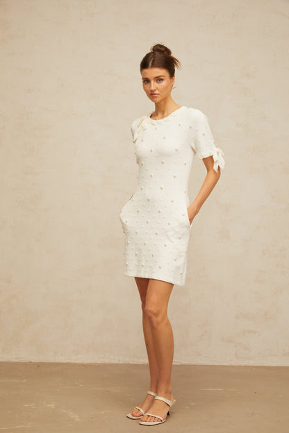 Prunelle white polka-dot heart knitted mini dress