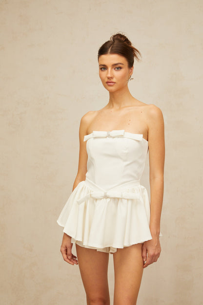 Ariel white bowknot corset mini dress