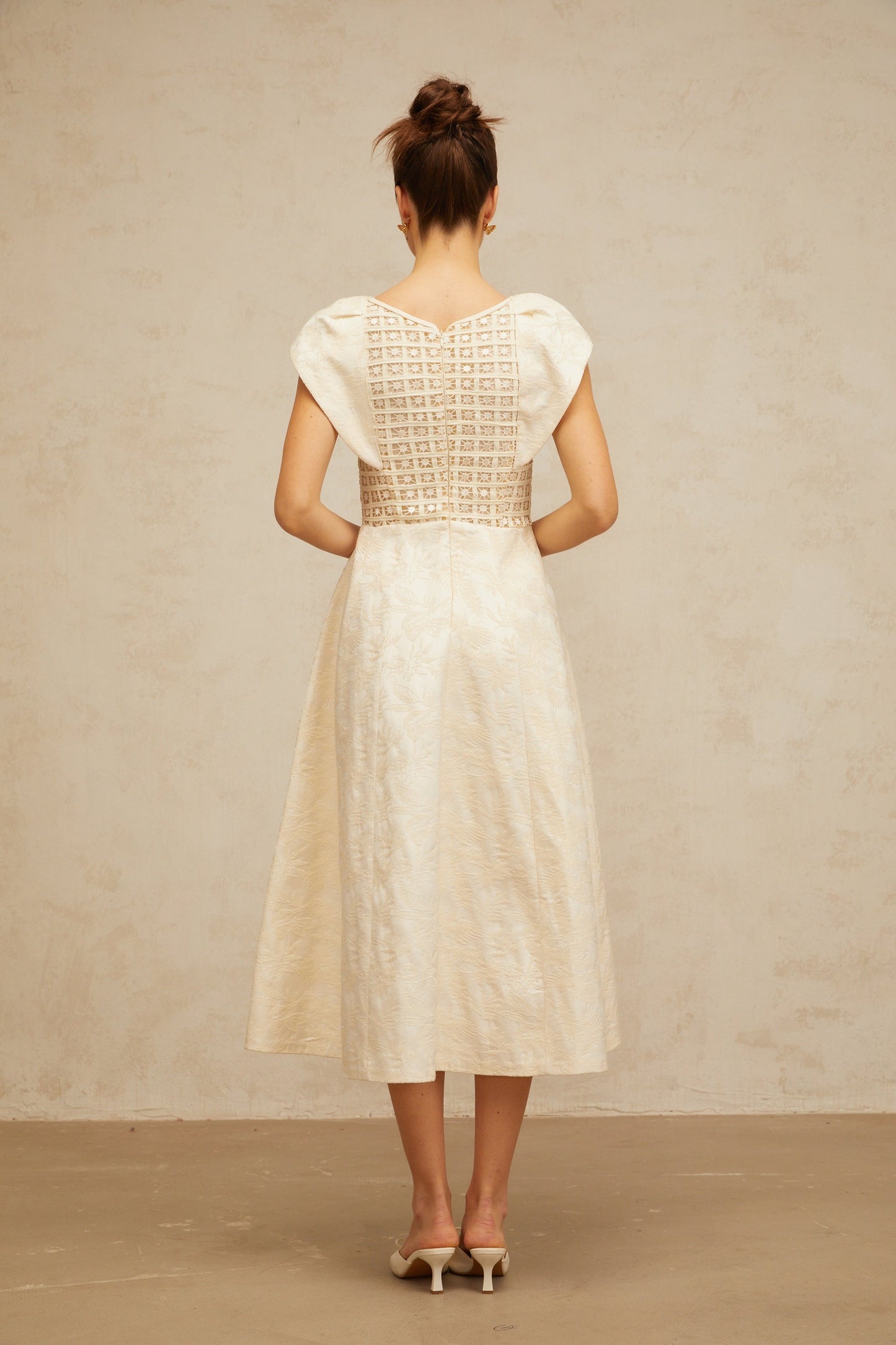 Xenia neutrals floral-embroidered embellished midi dress