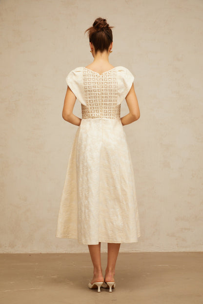 Xenia neutrals floral-embroidered embellished midi dress