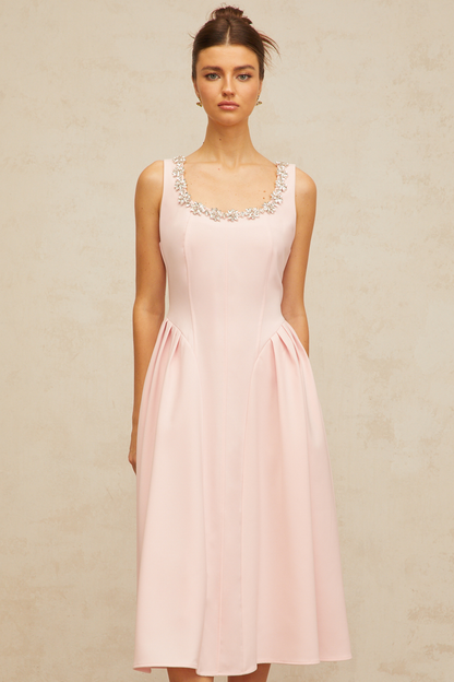Béatrice pink crystal pleated midi dress