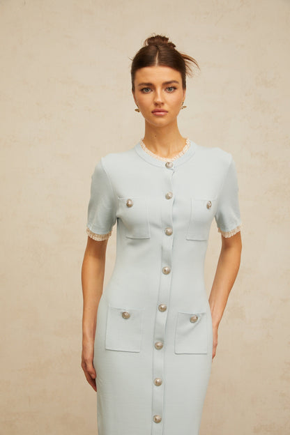 Mélisande light-blue pencil-silhouette knit midi dress