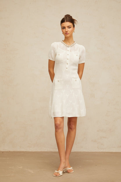 Marjolaine white embellished crochet-knit mini dress