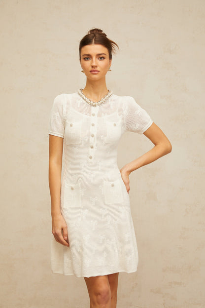 Marjolaine white embellished crochet-knit mini dress