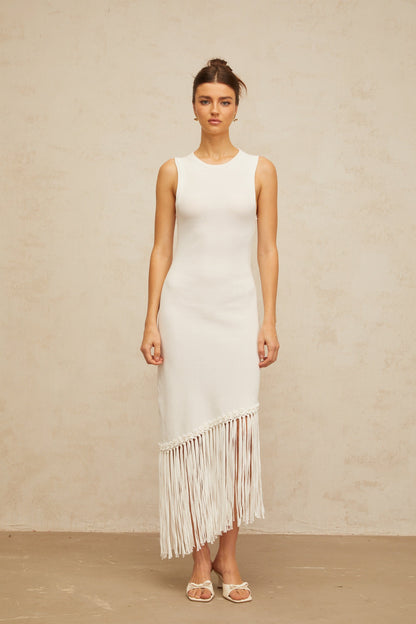 Mélisande white fringed-detail knit maxi dress