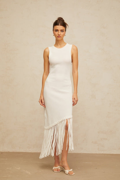 Mélisande white fringed-detail knit maxi dress