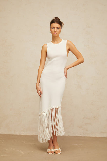 Mélisande white fringed-detail knit maxi dress