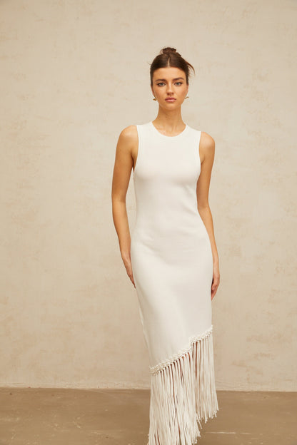 Mélisande white fringed-detail knit maxi dress