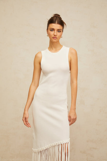Mélisande white fringed-detail knit maxi dress