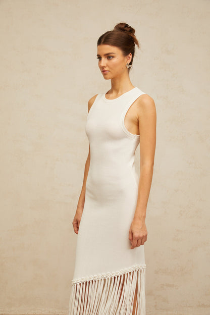 Mélisande white fringed-detail knit maxi dress