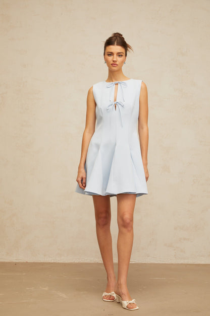 Lyna blue bowknot godet-design mini dress