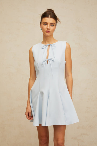 Lyna blue bowknot godet-design mini dress