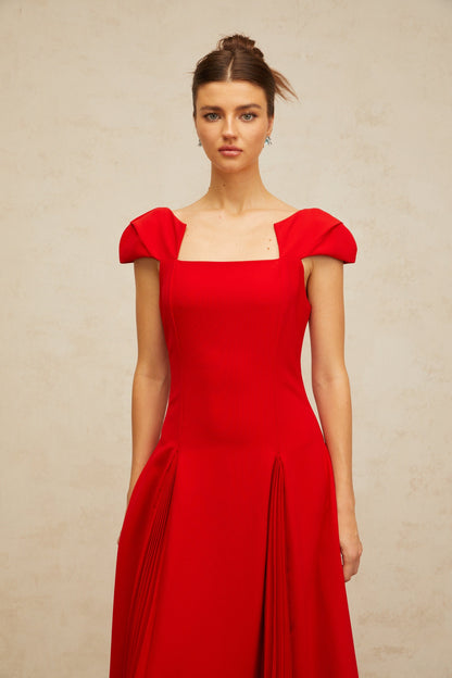 Gervaise red pleated-detail flared midi dress