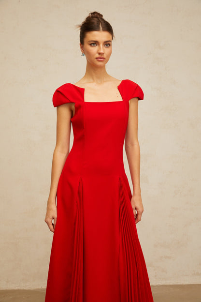 Gervaise red pleated-detail flared midi dress