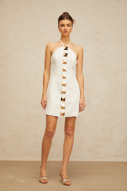 Annabelle white halterneck A-line mini dress