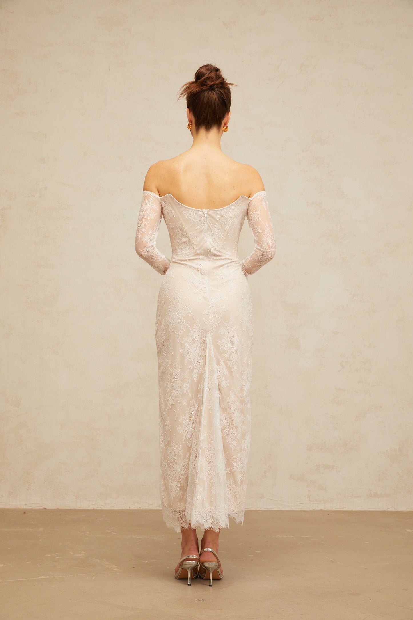 Énora white embellished floral-lace midi dress