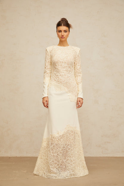 Mathilde off-white textured floral-embroidered sequined maxi dress