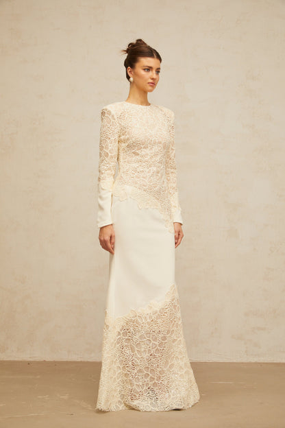 Mathilde off-white textured floral-embroidered sequined maxi dress