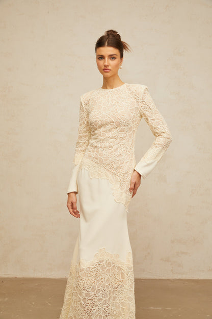 Mathilde off-white textured floral-embroidered sequined maxi dress