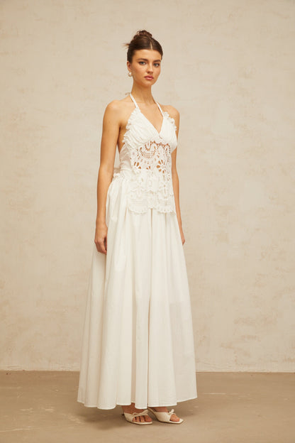 Bérénice white cut-out floral-embroidered shirred maxi dress