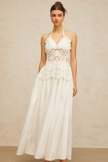 Bérénice white cut-out floral-embroidered shirred maxi dress