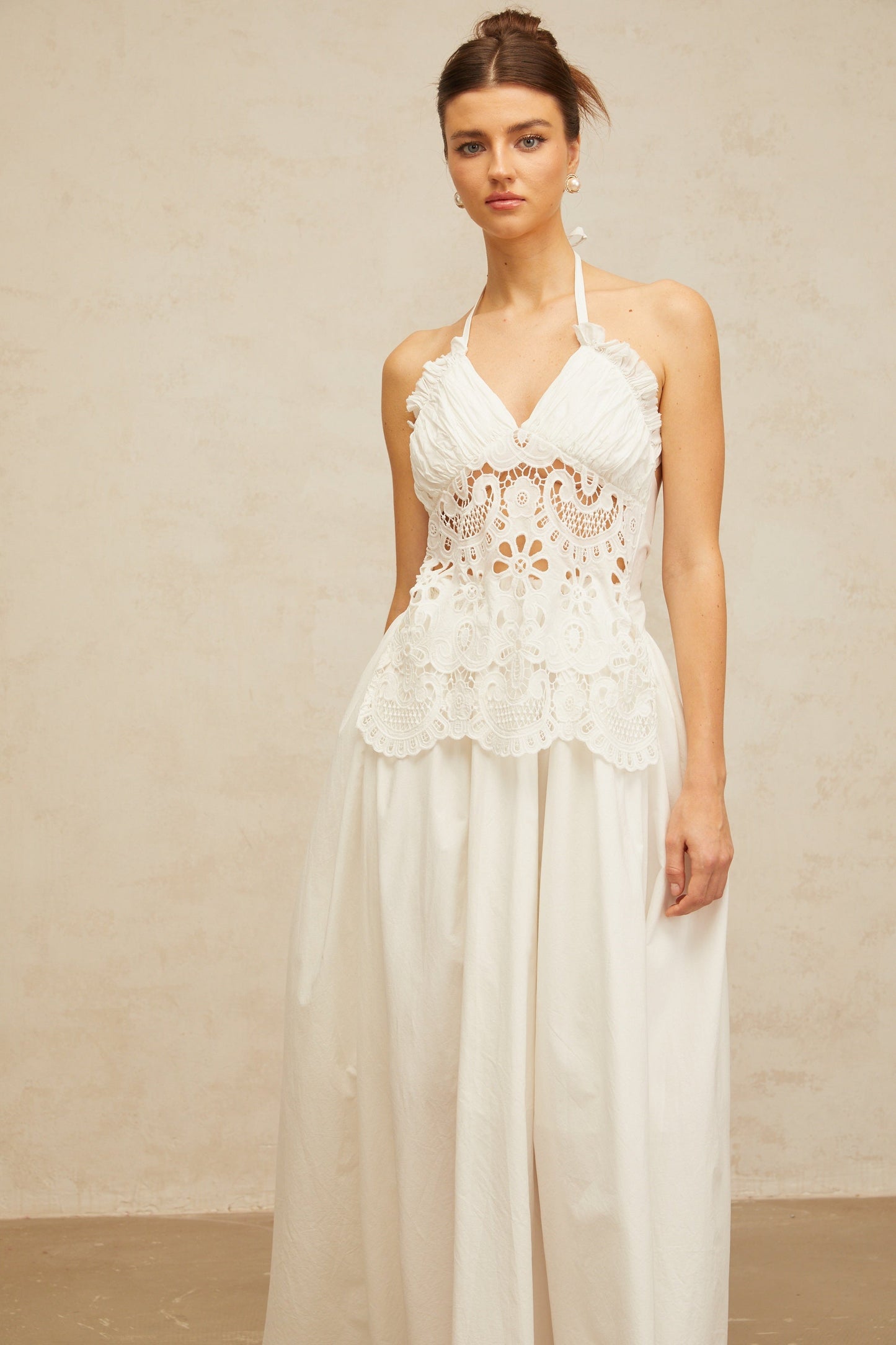 Bérénice white cut-out floral-embroidered shirred maxi dress