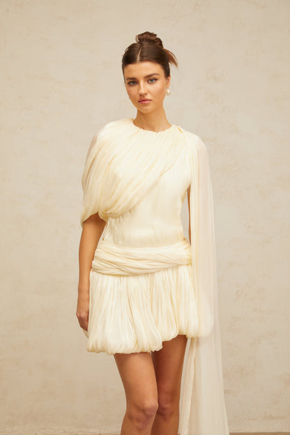 Cyrielle Pleated Mini Dress with Ribbon Design Accent