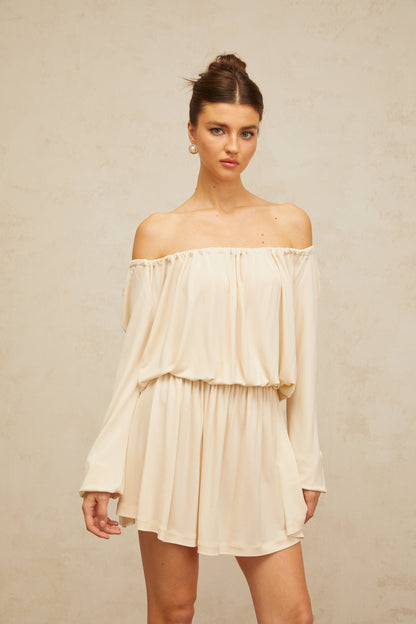 Emma neutrals structured-design mini dress
