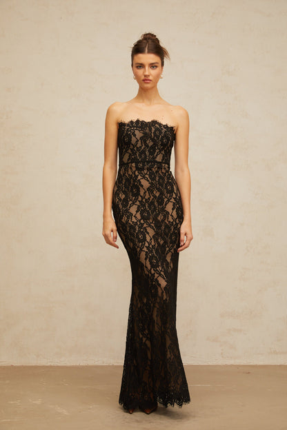 Ivonne black floral-lace mermaid maxi dress