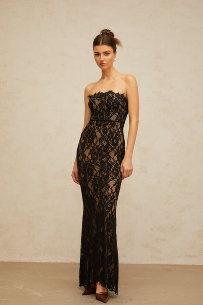 Ivonne black floral-lace mermaid maxi dress