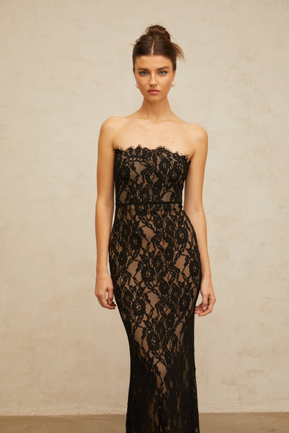 Ivonne black floral-lace mermaid maxi dress