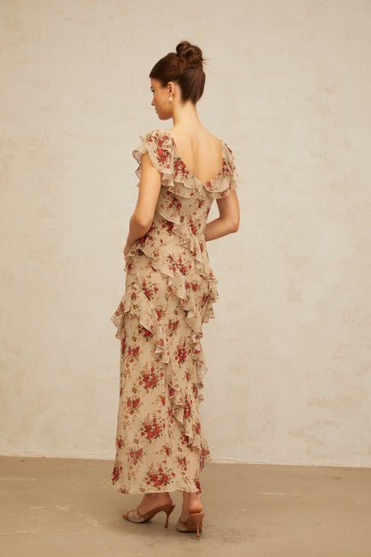 Déotille ruffled floral-print flared maxi dress