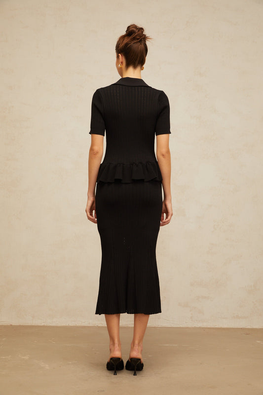 Félicie black embellished pointelle-knit midi dress