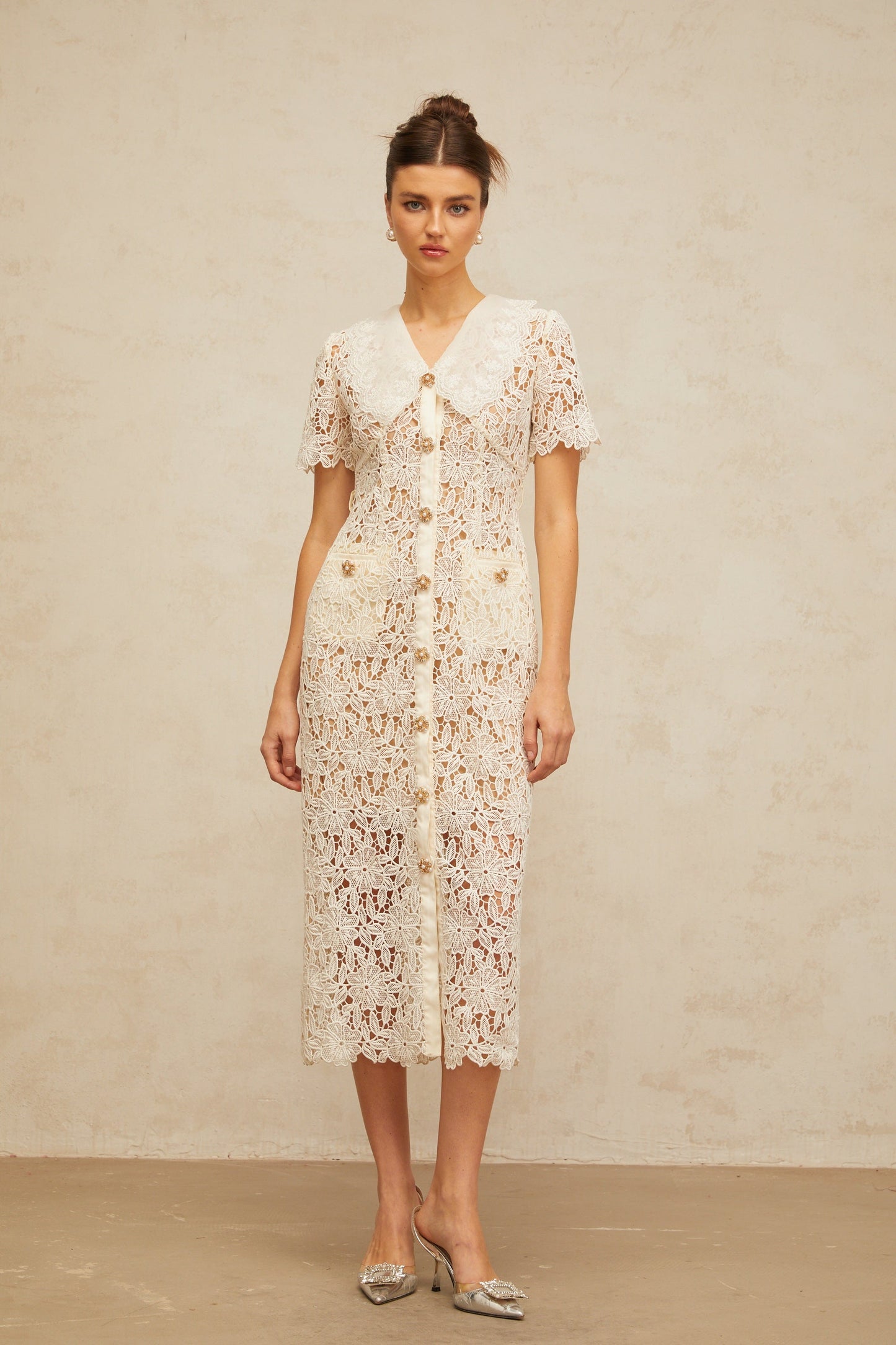 Sophie off-white corded-lace midi dress