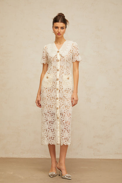 Sophie off-white corded-lace midi dress