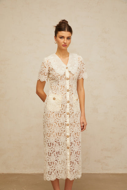 Sophie off-white corded-lace midi dress