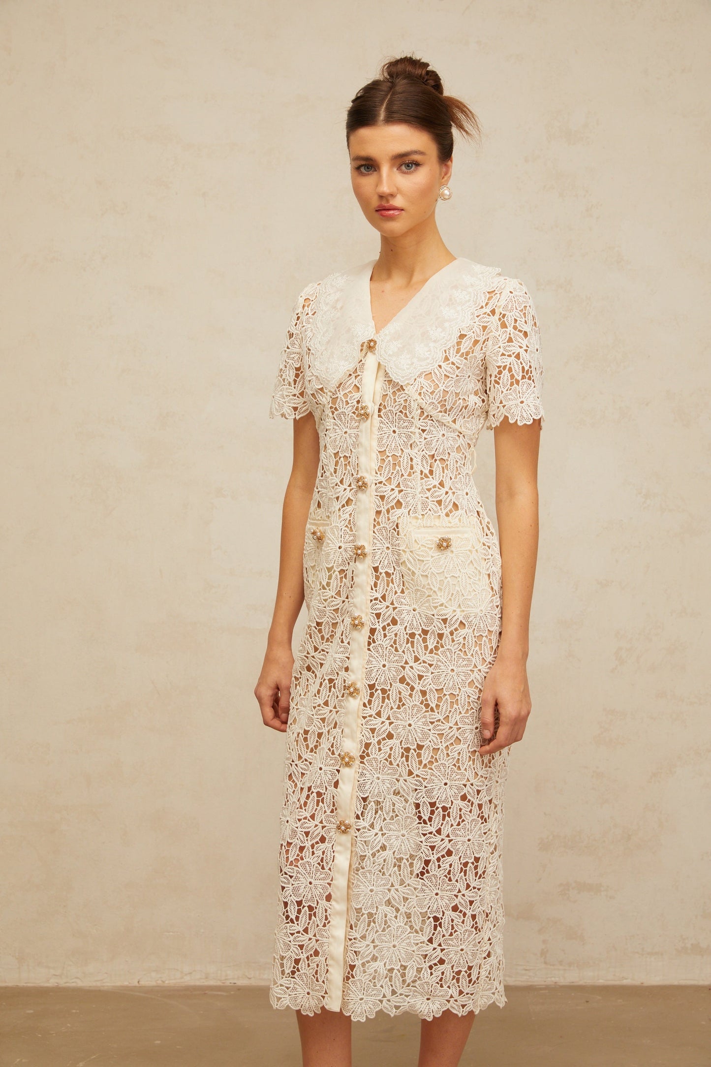 Sophie off-white corded-lace midi dress